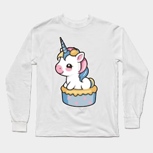 Cute Unicorn Emerging from Cake Long Sleeve T-Shirt